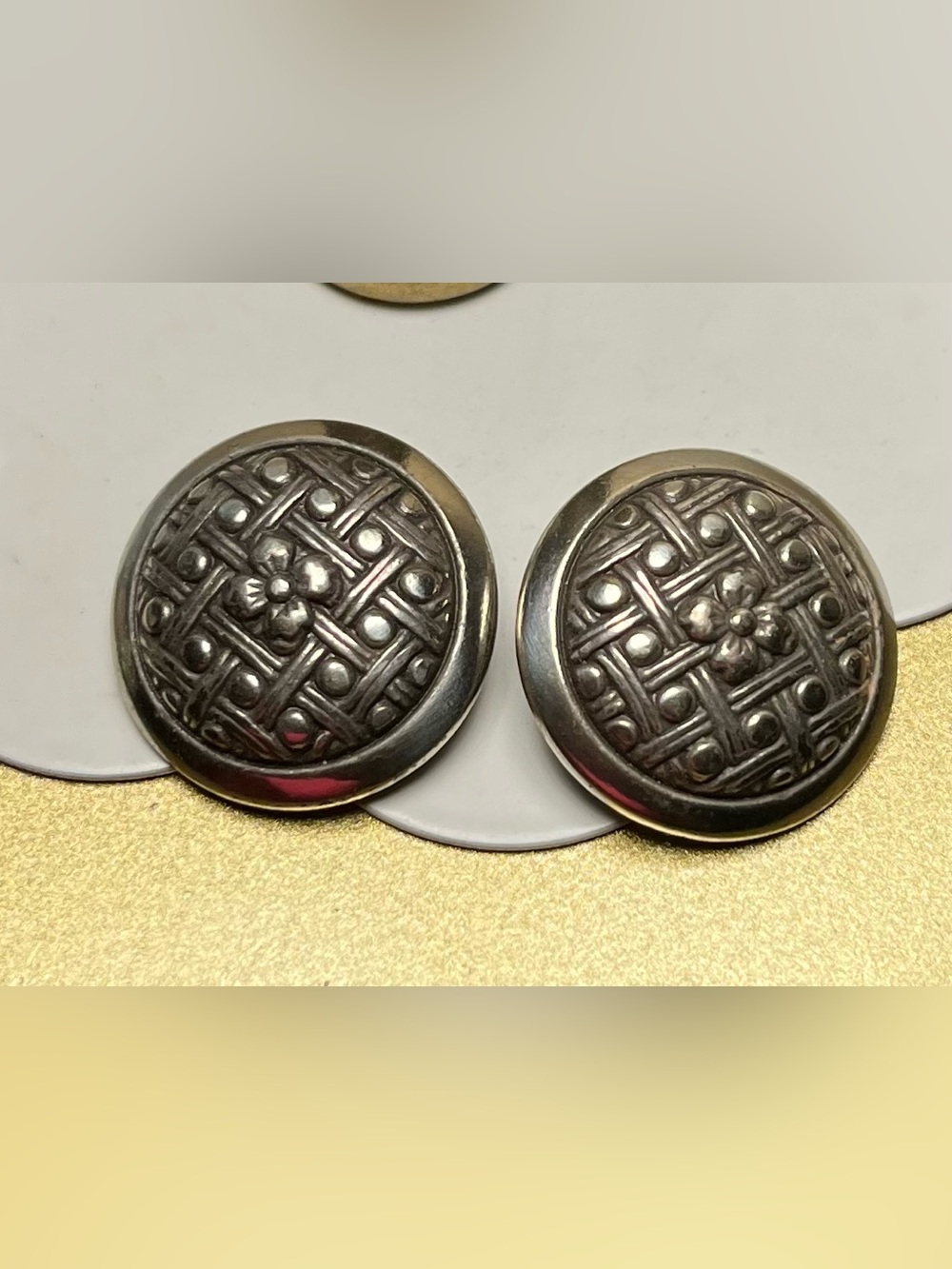 Brighton  Intricate Woven Floral silver tone clip on earrings , retired item